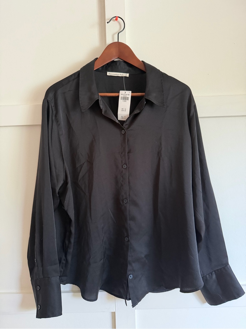 Abercrombie & Fitch Black Button-Down Satin Shirt